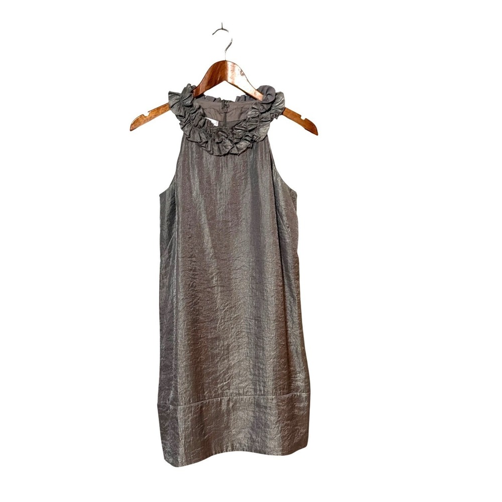 Ruffled Metallic Silver Sleeveless Dress Size 6 By London Times Elegant Party
